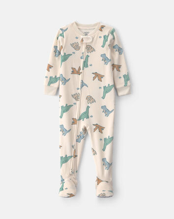 Baby Boy 1-Piece Dino 2-Way Zip DreamPlush Snug Fit Footed Pyjama - Cream, 