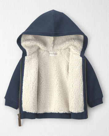 Baby Boy Recycled Teddy Fleece Waffle Knit Hooded Jacket Made with Organic Cotton, 