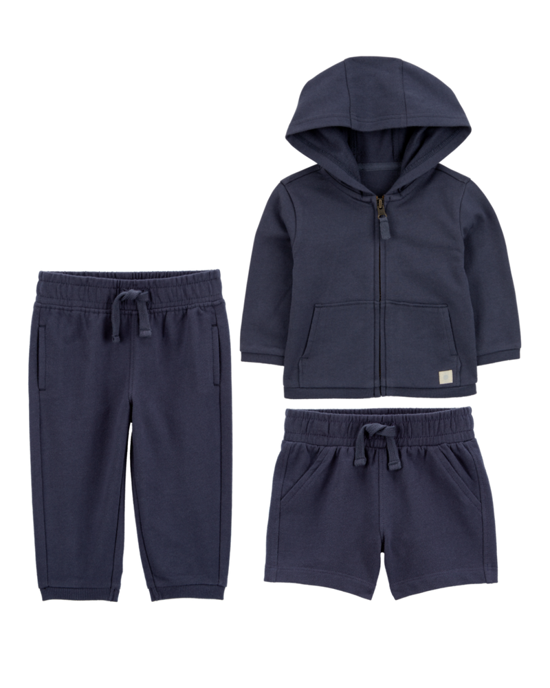 Baby 3-Piece French Terry Mix-and-Match Outfit Set - Navy, image 1 of 9 slides