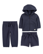 Baby 3-Piece French Terry Mix-and-Match Outfit Set - Navy, image 1 of 9 slides