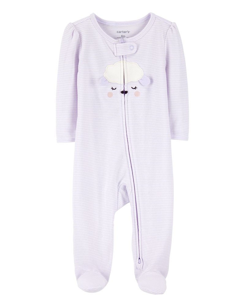 Baby Girl Lamb 2-Way Zipper Cotton Sleeper, image 1 of 3 slides