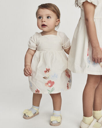 B&eacute;b&eacute; fille - Robe &agrave; manches courtes, motif floral - Cr&egrave;me, 