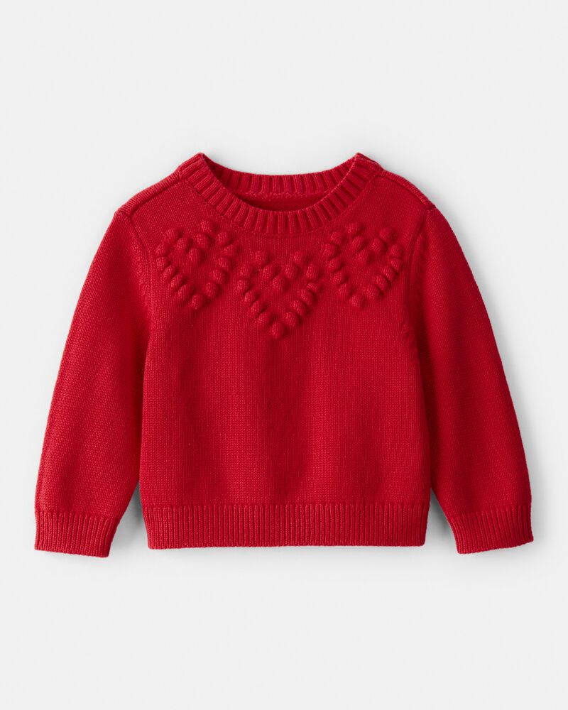 Baby Girl Heart Long-Sleeve Sweater - Red, image 1 of 4 slides