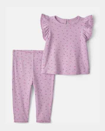 Baby Girl 2-Piece Cherry Short-Sleeve Top & Pant Set - Purple, 