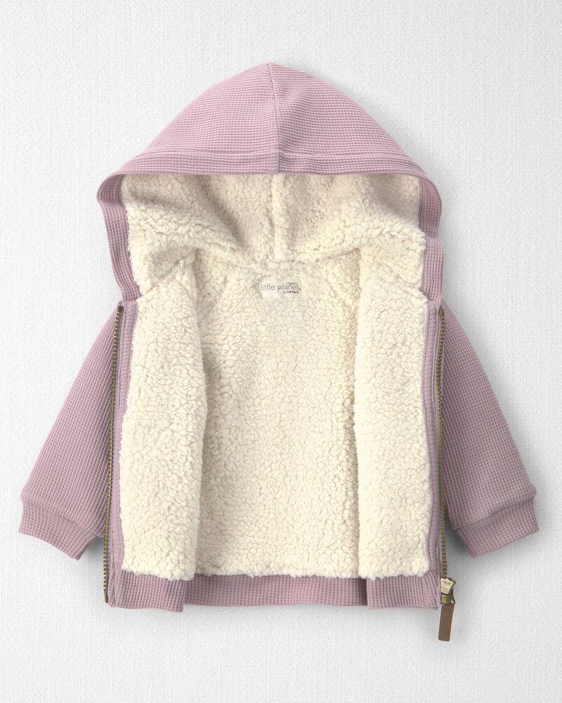 B&eacute;b&eacute; fille - Blouson &agrave; capuchon en molleton teddy recycl&eacute; gaufr&eacute; fait avec du coton biologique, image 2 sur 4 diapositives