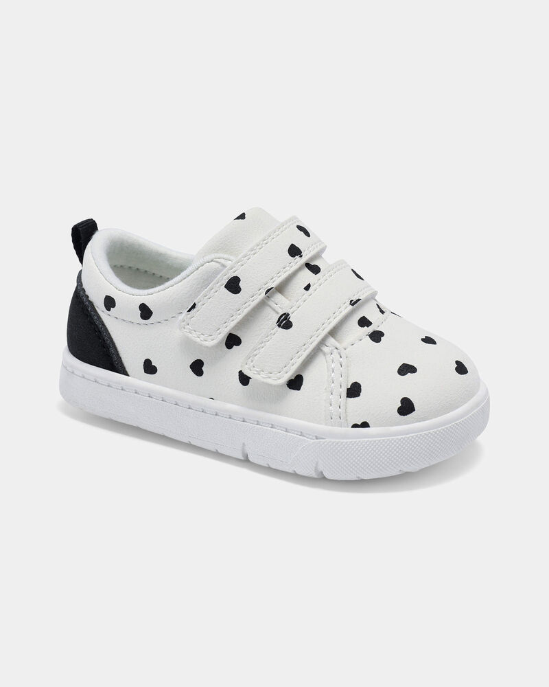 Baby Girl Heart Print Every Step&reg; First Walker Casual Shoes - White/Black, image 1 of 6 slides