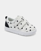 Baby Girl Heart Print Every Step&reg; First Walker Casual Shoes - White/Black, image 1 of 6 slides
