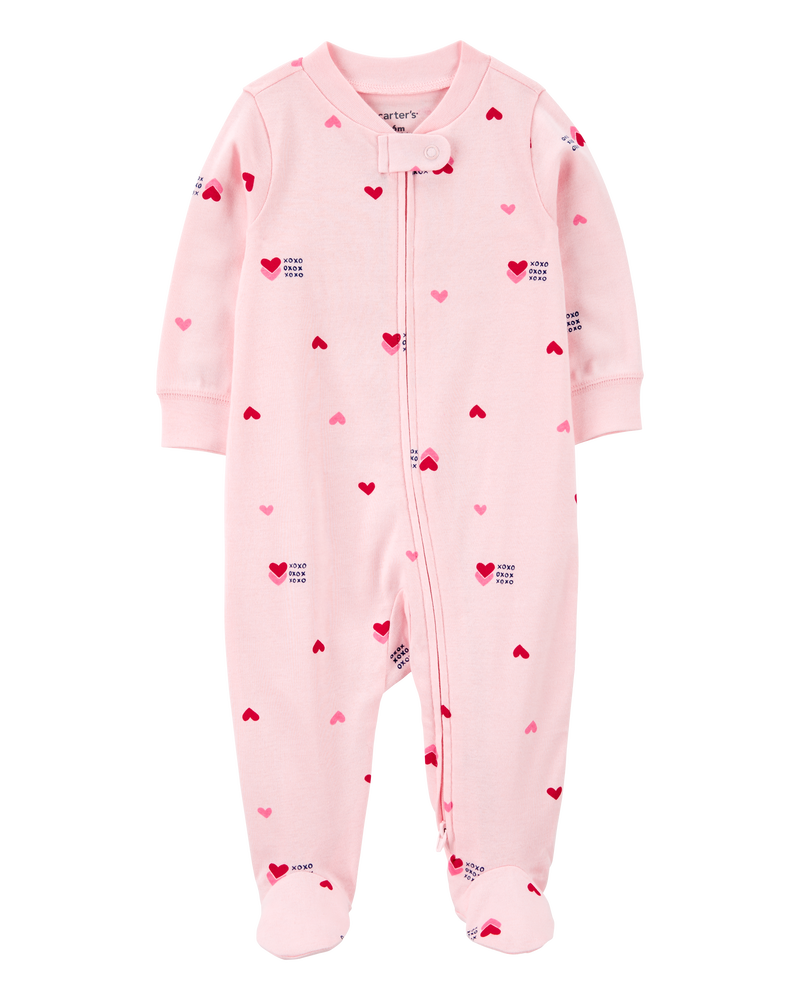 Baby Valentine's Day Heart 2-Way Zip Cotton Sleeper, image 1 of 3 slides