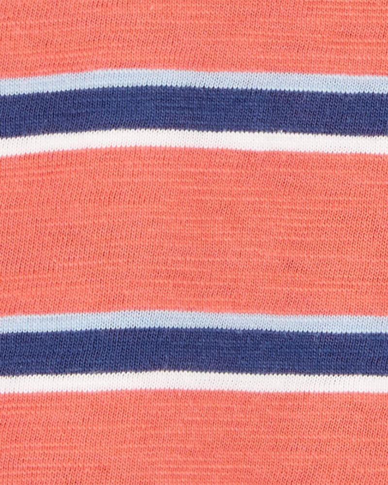 Baby Striped Cotton Short-Sleeve Henley - Orange, image 2 of 3 slides