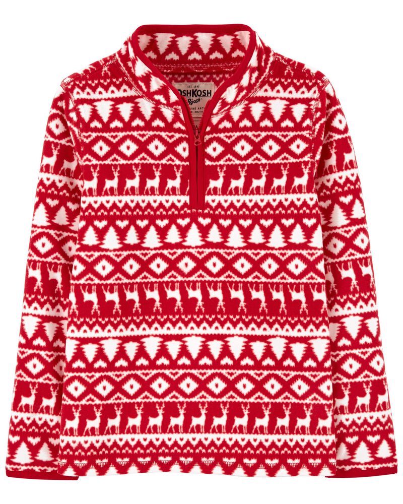 Quarter Zip Holiday Fair Isle Print Fleece Pullover, image 1 of 2 slides