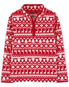 Quarter Zip Holiday Fair Isle Print Fleece Pullover, image 1 of 2 slides