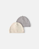 Baby 2-Pack Caps - Grey/Ivory, image 1 of 2 slides