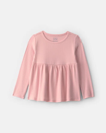 Toddler Girl Long-Sleeve Rib Peplum Top - Pink, 