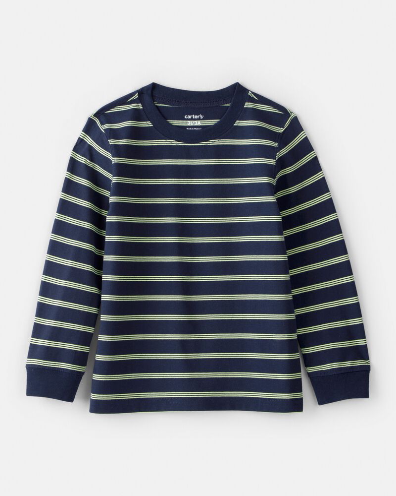 Toddler Boy Striped Long-Sleeve T-Shirt - Navy/Green, image 1 of 3 slides