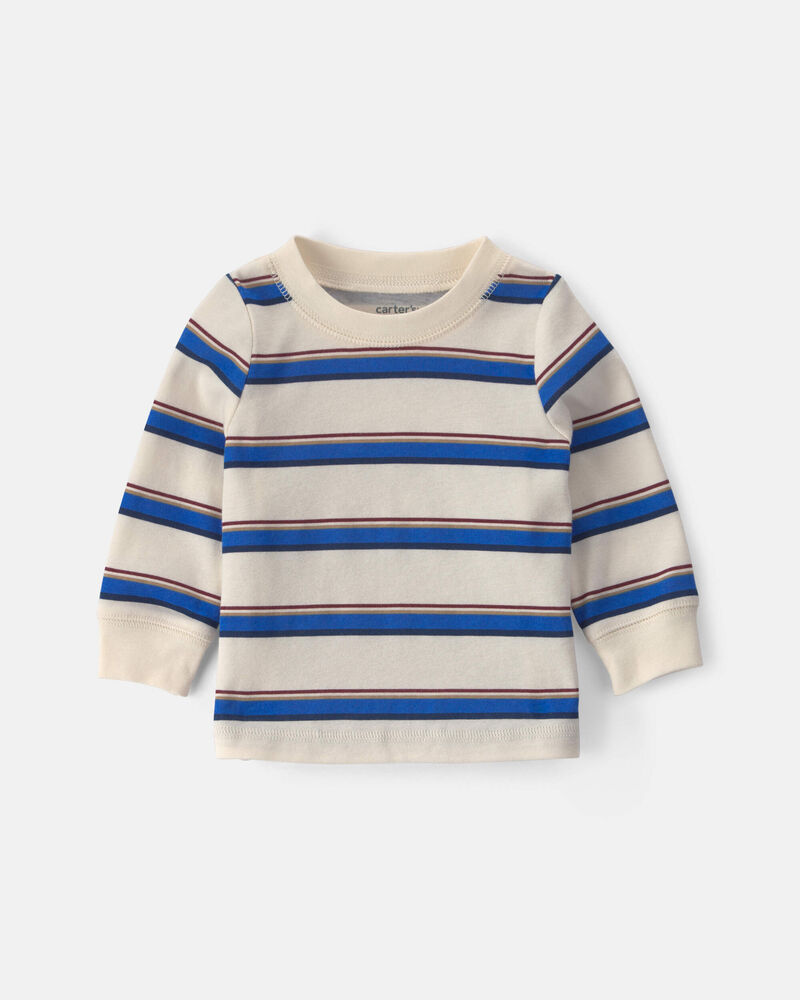Baby Boy 2-Piece Striped French Terry Long-Sleeve Overall Set - Indigo/Cream, image 3 of 6 slides