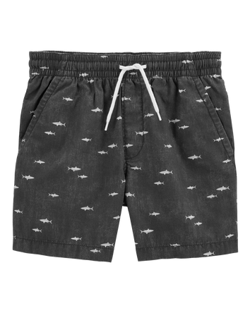 Kid Shark Print Pull-On Bermuda Short - Black, 