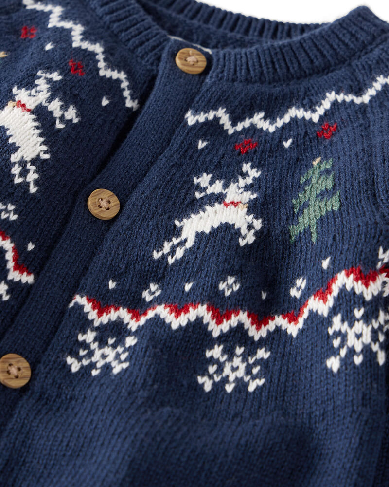 Baby Organic Cotton Fair Isle Sweater Knit Jumpsuit, image 2 of 4 slides