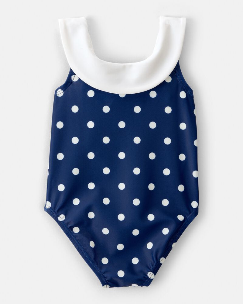 Baby Girl Polka Dot 1-Piece Swimsuit - Navy, image 3 of 5 slides