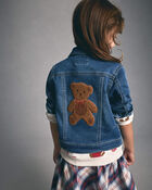 Toddler Girl Bear Denim Jacket - Medium Wash, image 2 of 9 slides