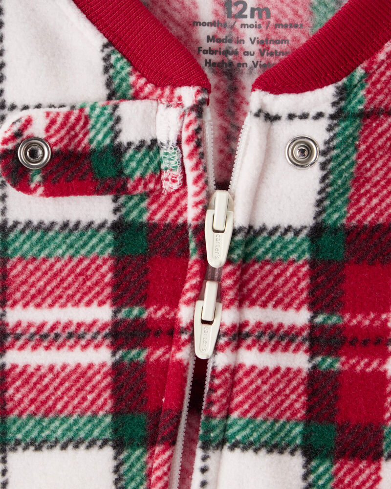 Baby Plaid Print Fleece Long-Sleeve Loose Fit 1-Piece Pajamas, image 2 of 4 slides