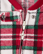 Baby Plaid Print Fleece Long-Sleeve Loose Fit 1-Piece Pajamas, image 2 of 4 slides