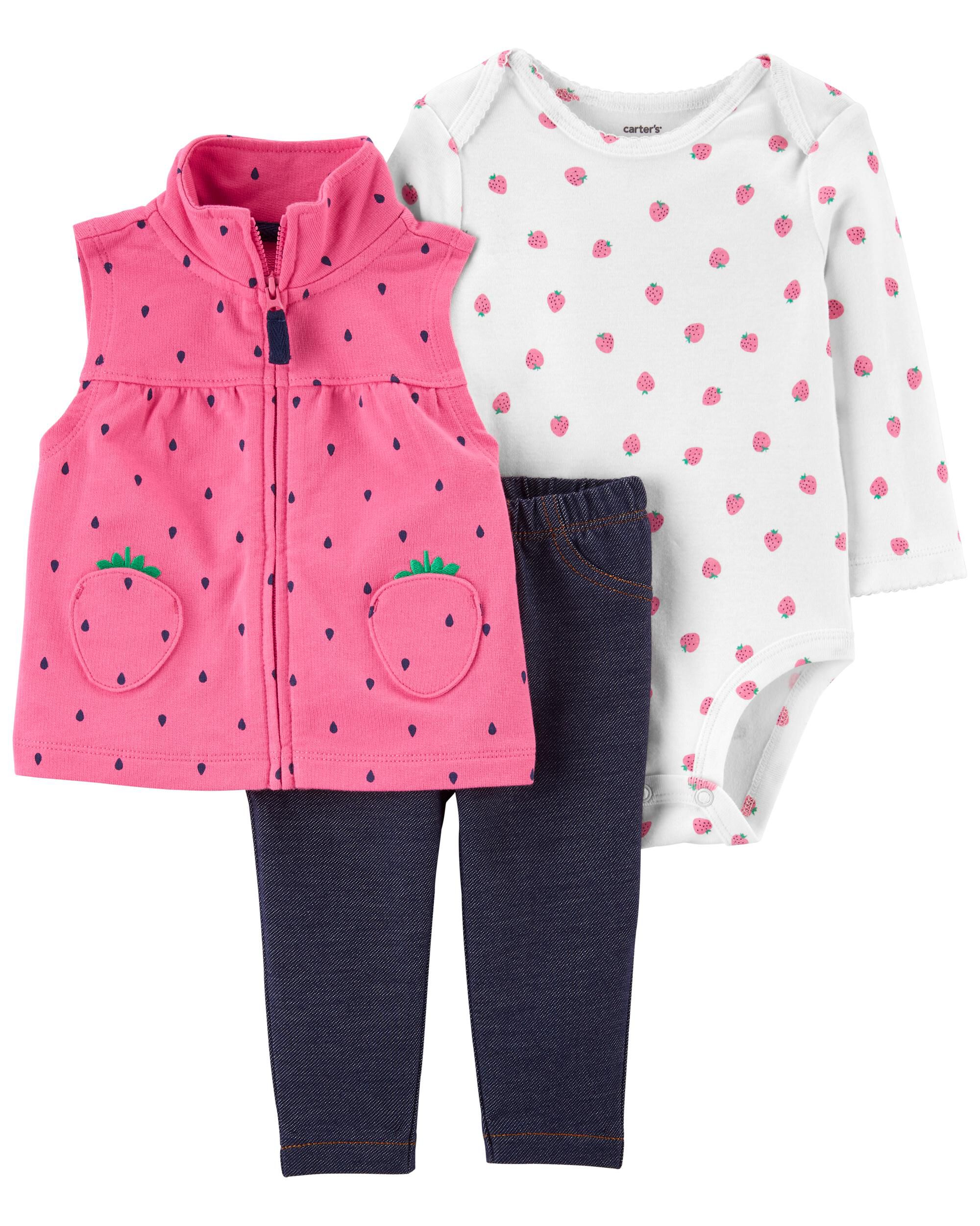 3 Piece Strawberry Little Vest Set
