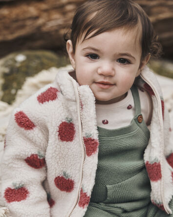 Baby Girl Recycled Teddy Fleece Jacket in Apples, 