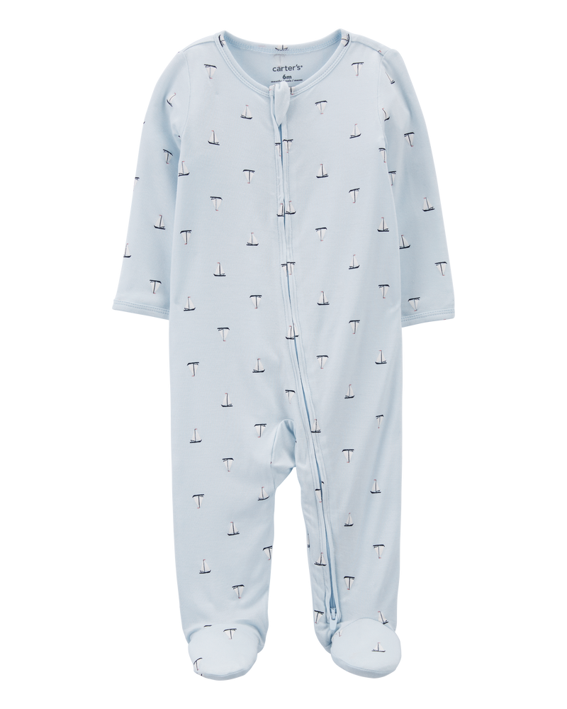 Carter s Baby Girls Sailboat Zip Up PurelySoft Sleep Play Pajamas 6M Blue