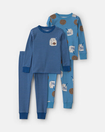 B&eacute;b&eacute; gar&ccedil;on - Pyjama ajust&eacute; 4 pi&egrave;ces en 100 % coton &agrave; motif lait et biscuits &ndash; Bleu, 