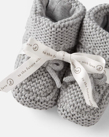 Organic Cotton Crochet Booties in Gray, 