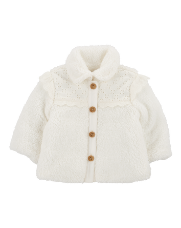 Baby Crochet Sherpa Jacket - Cream, 