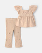 B&eacute;b&eacute; fille - Ensemble 2 pi&egrave;ces haut sans manches et pantalon &agrave; motif floral - Cr&egrave;me, image 1 sur 3 diapositives