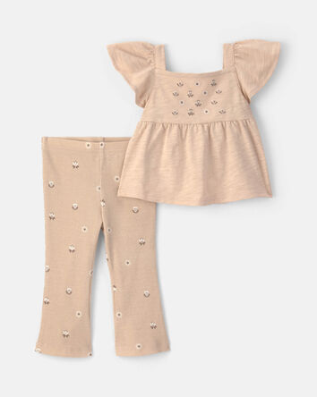 B&eacute;b&eacute; fille - Ensemble 2 pi&egrave;ces haut sans manches et pantalon &agrave; motif floral - Cr&egrave;me, 