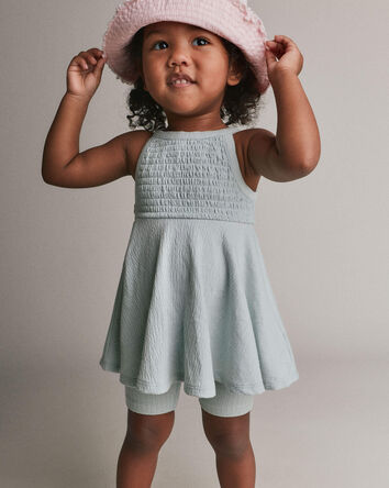 Toddler Girl Smocked Peplum Top - Light Blue, 