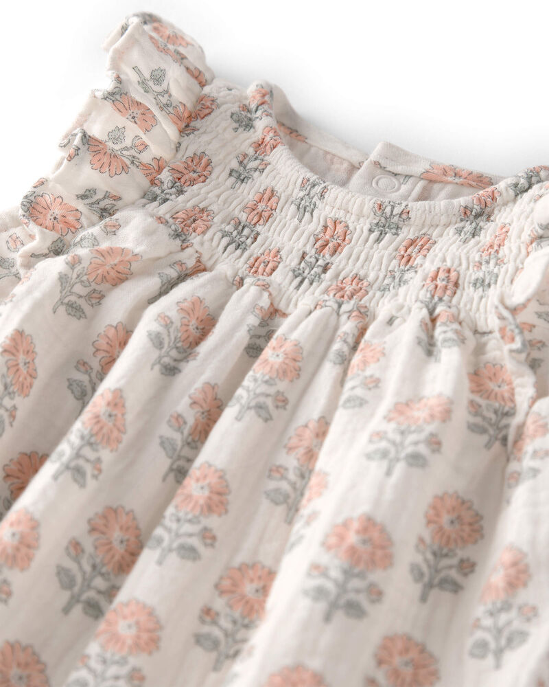 B&eacute;b&eacute; fille - Combinaison en tissu gaze de coton biologique &agrave; motif floral, image 3 sur 4 diapositives