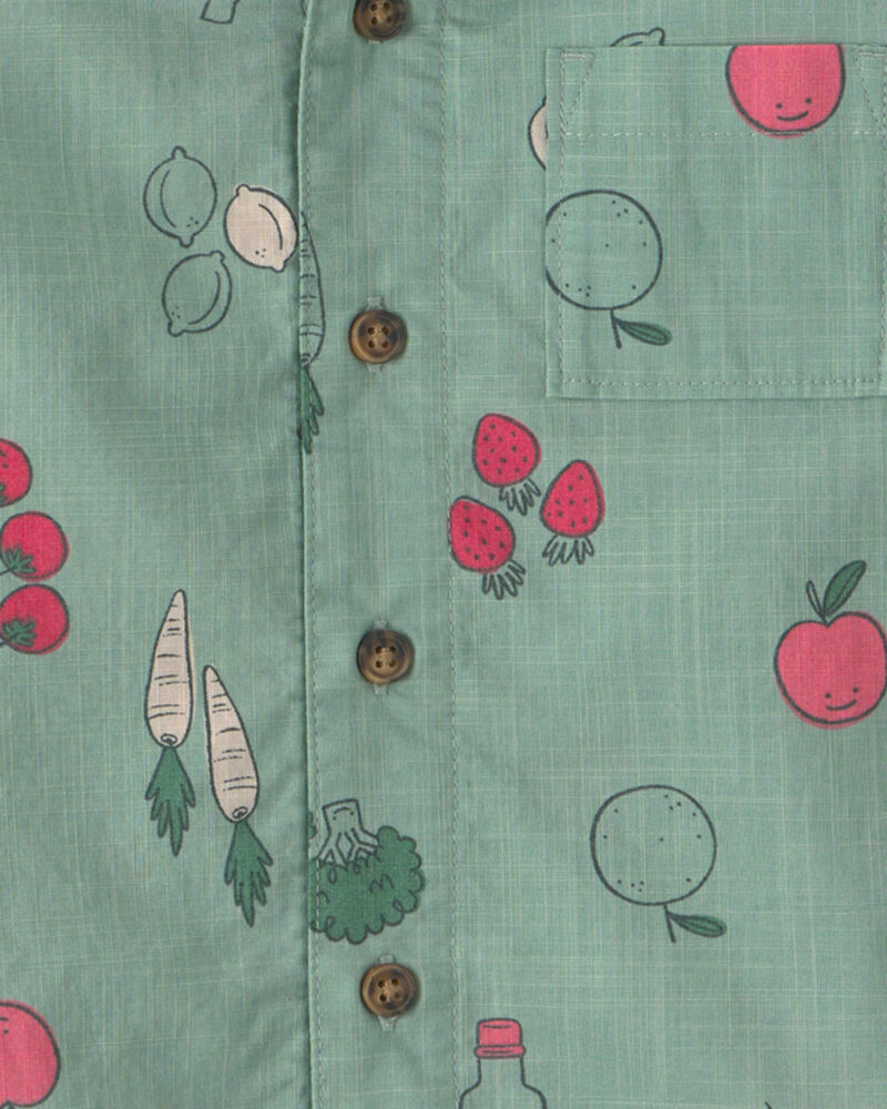 Tout-petit gar&ccedil;on - Chemise boutonn&eacute;e manches courtes &agrave; motif de fruits et l&eacute;gumes - Vert, image 2 sur 2 diapositives