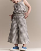 Toddler Girl Gingham Smocked Wide Leg Pant - Cream/Grey, image 1 of 7 slides
