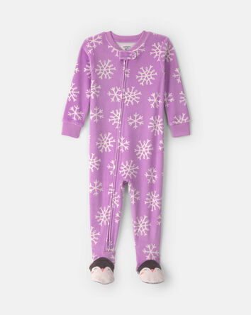 Toute-petit fille - Pyjama ajust&eacute; 1 pi&egrave;ce en DreamPlush avec pieds &agrave; motif pingouin &ndash; Mauve, 