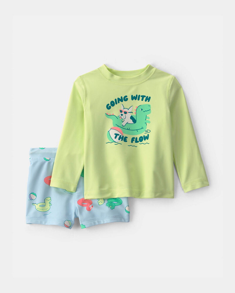 Baby Boy 2-Piece Dinosaur Rashguard Swimsuit Set - Green, image 1 of 7 slides