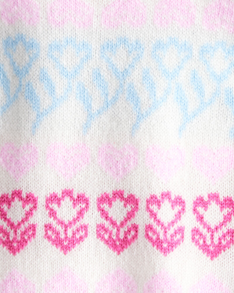 Toddler Girl Floral Fairisle Sweater - Pink/White, image 3 of 4 slides