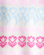 Toddler Girl Floral Fairisle Sweater - Pink/White, image 3 of 4 slides