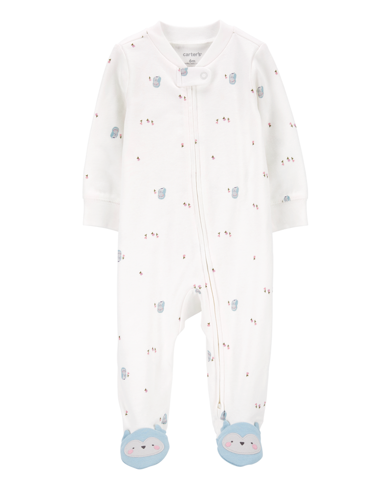 Baby Girl Owl 2-Way Zip Cotton Sleeper Pyjamas, image 1 of 3 slides