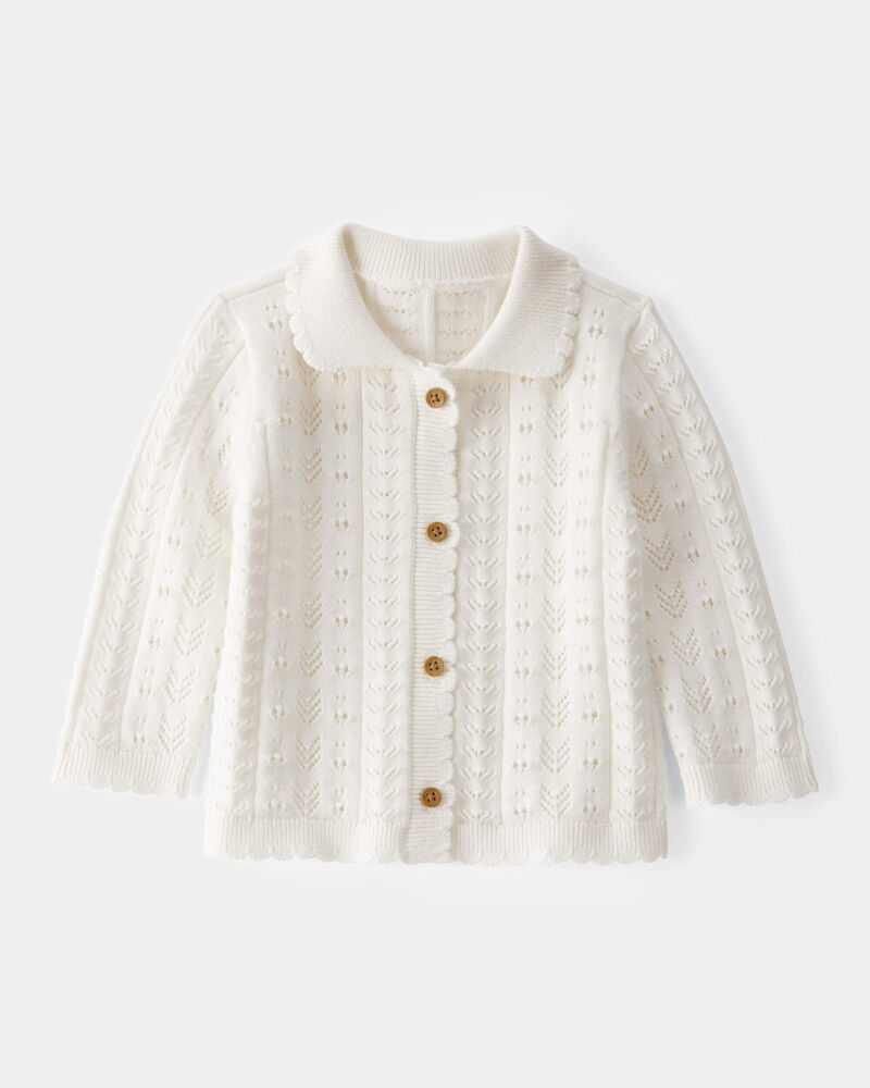 Baby Pointelle Button-Down Cardigan - Ivory, image 1 of 3 slides
