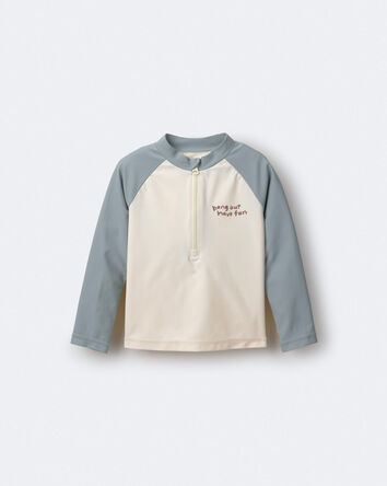 Toddler Boy Hang Out, Have Fun' Half-Zip Long-Sleeve Rashguard - Pale Blue/Cream, 
