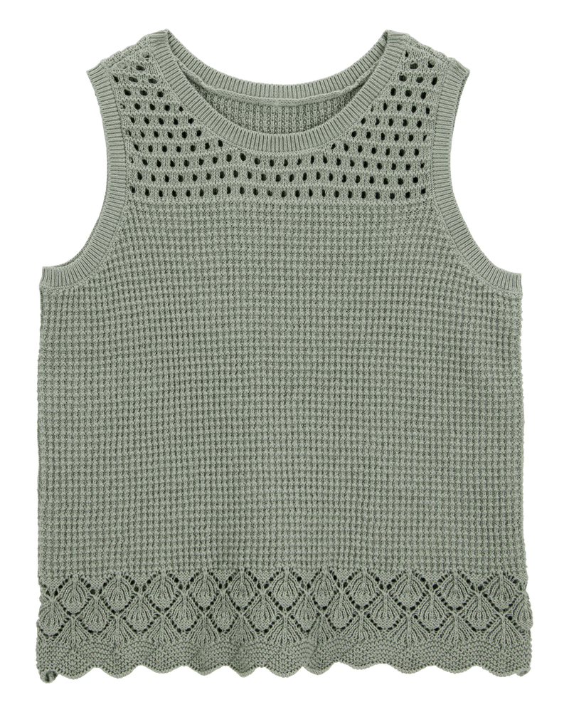 Kid Pointelle Crotchet Knit Tank - Green, image 1 of 4 slides