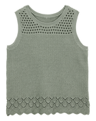 Kid Pointelle Crotchet Knit Tank - Green, image 1 of 4 slides