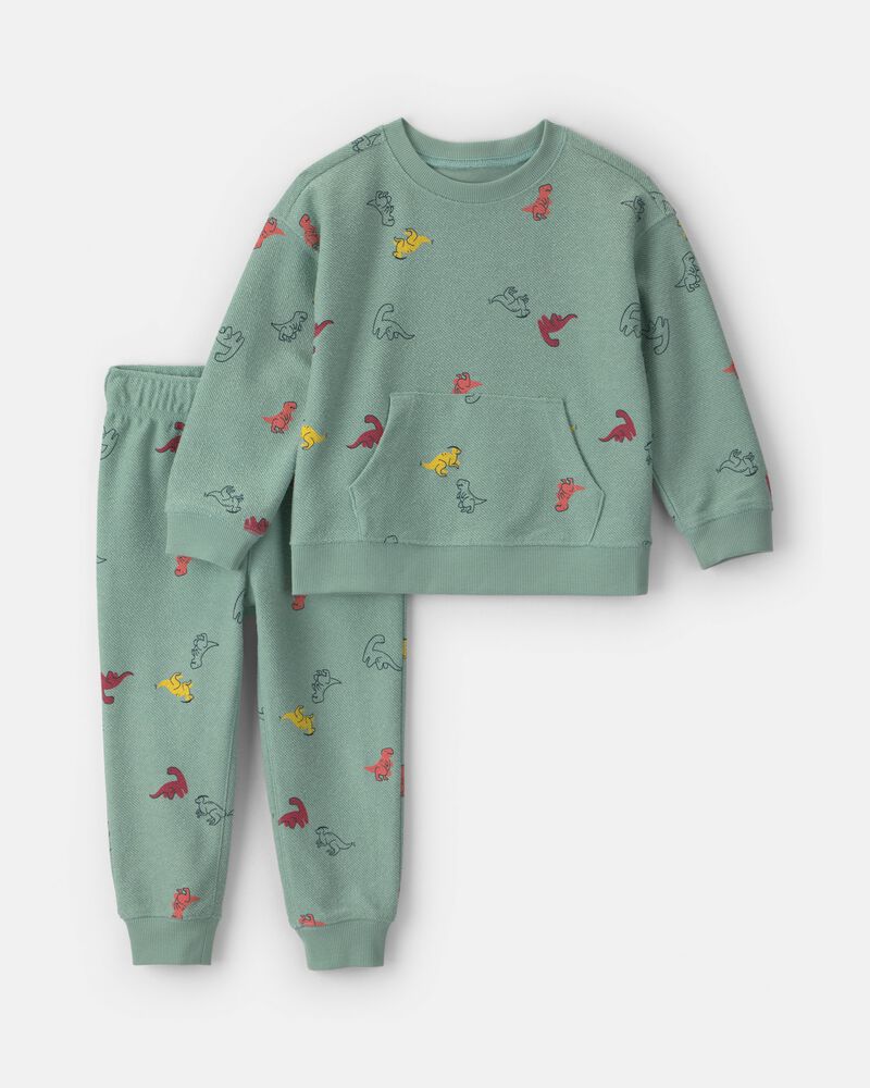 Toddler Boy 2-Piece Dinosaur French Terry Long-Sleeve Top & Pant Set - Green, image 1 of 4 slides
