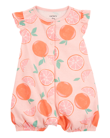 Baby Orange Print Snap-Up Cotton Romper, 