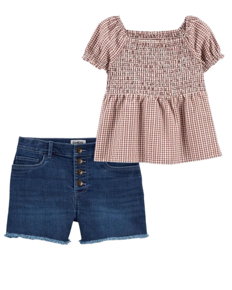Multi Kid Peasant Top and Denim Shorts Set Carter s Oshkosh