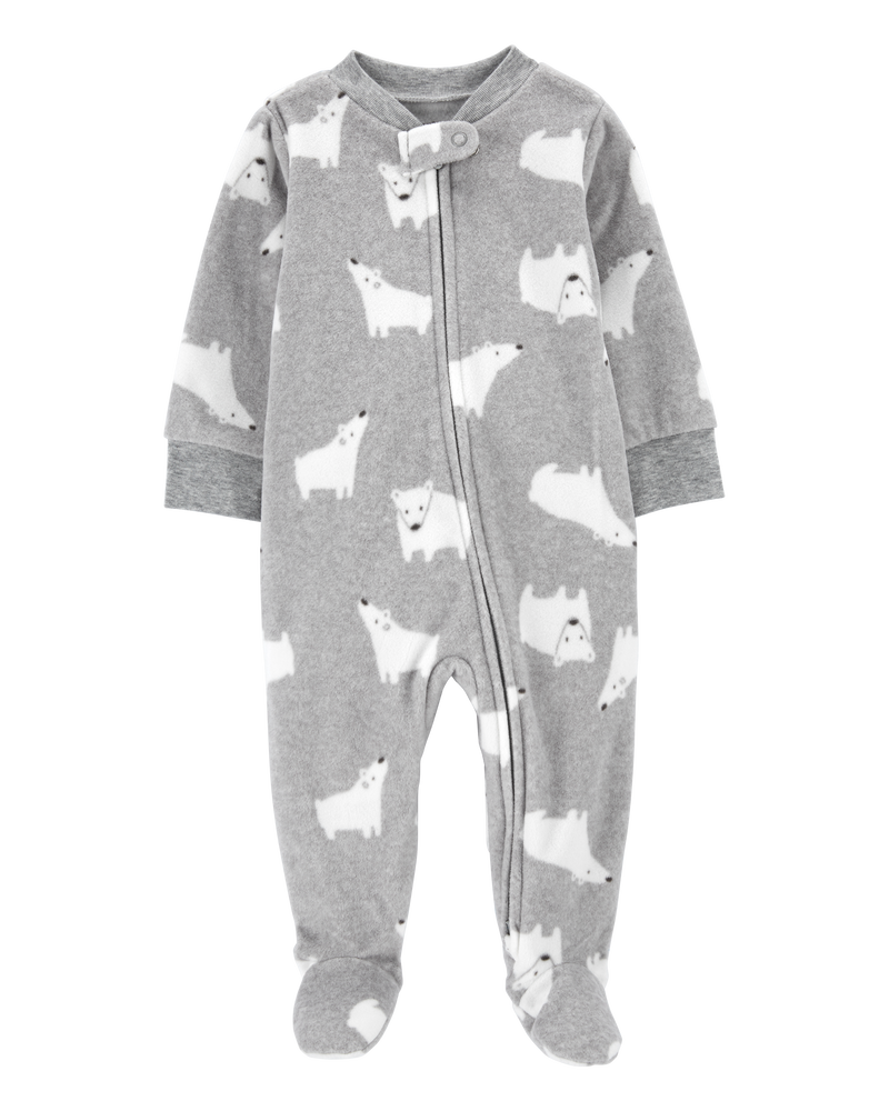 Baby Grey Polar Bear Fleece Sleeper, image 1 of 4 slides